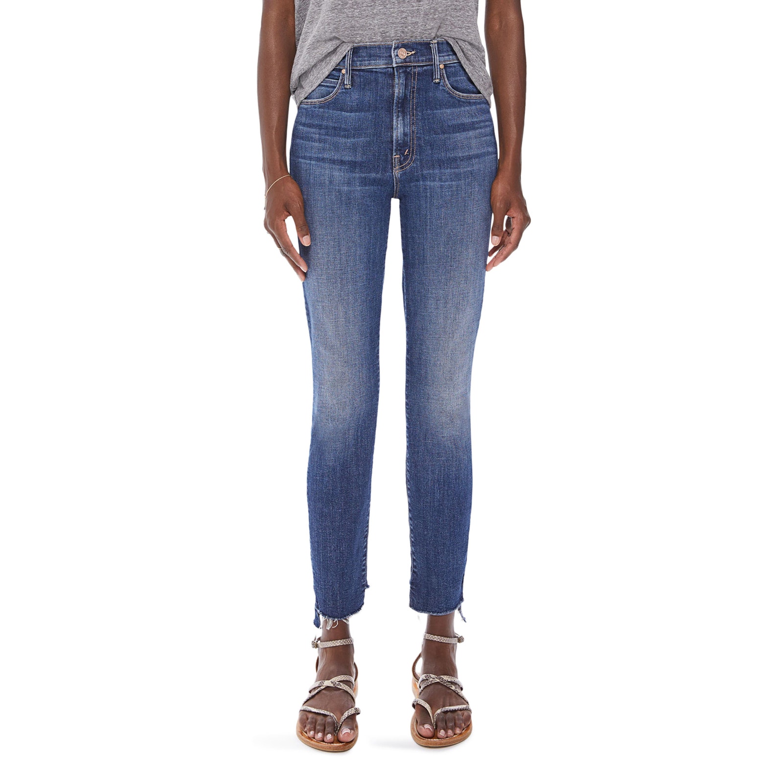Mother The Stunner Blue Cotton High Waist Frayed Ankle Skinny Denim Jean Size 28